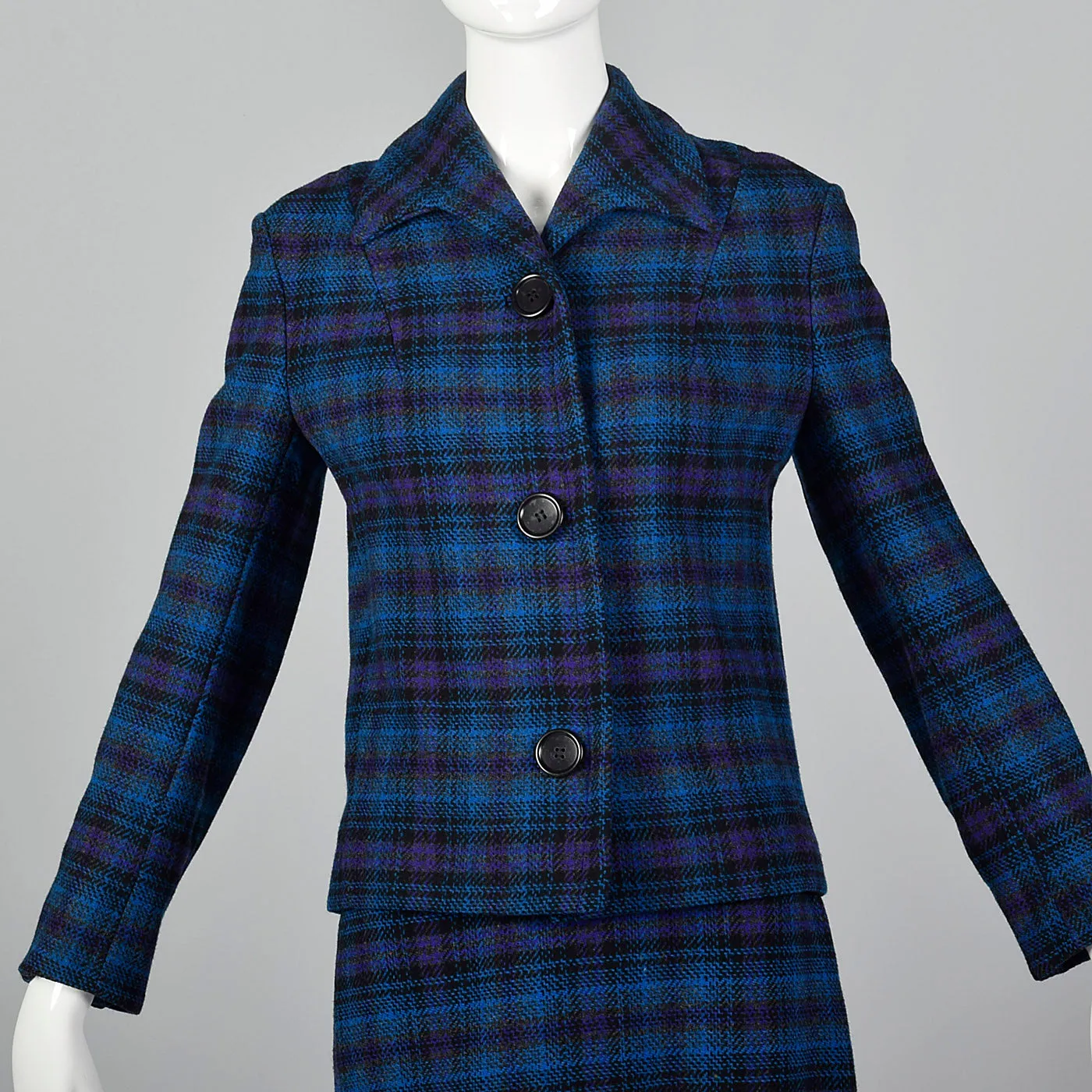 1960s Pendleton Wool Skirt Suit in Blue and Purple Plaid