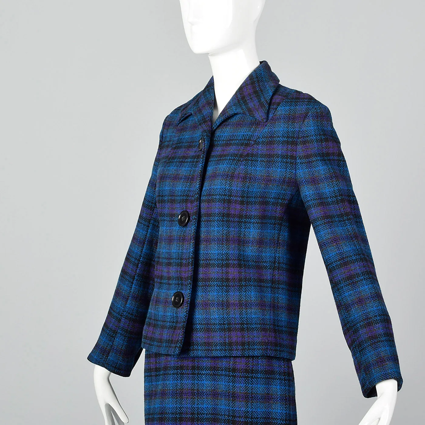 1960s Pendleton Wool Skirt Suit in Blue and Purple Plaid