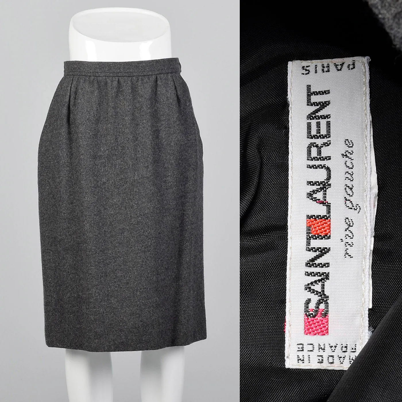 1970s Yves Saint Laurent Rive Gauche Gray Pencil Skirt with Pockets