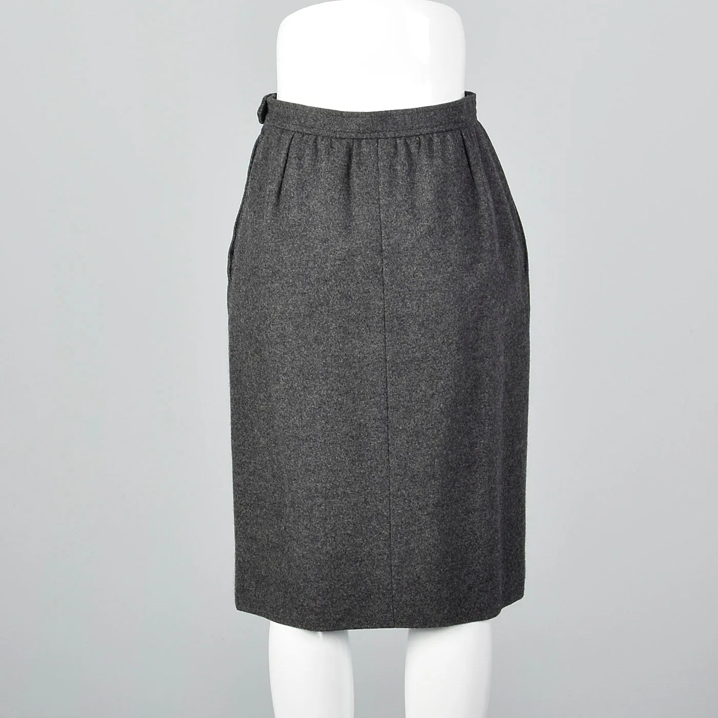 1970s Yves Saint Laurent Rive Gauche Gray Pencil Skirt with Pockets