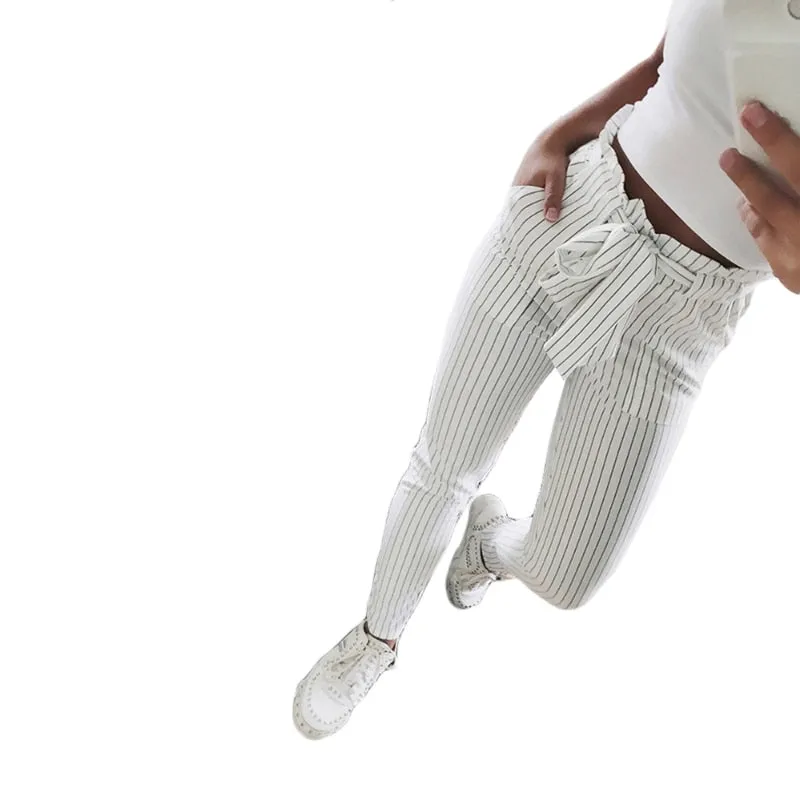 2018 New Striped OL chiffon high waist harem pants women stringyselvedge summer style casual pants female trousers