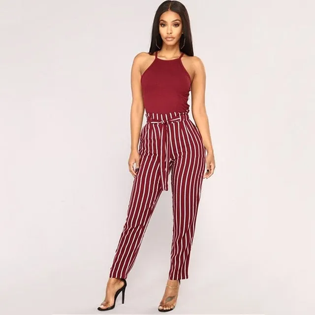 2018 New Striped OL chiffon high waist harem pants women stringyselvedge summer style casual pants female trousers