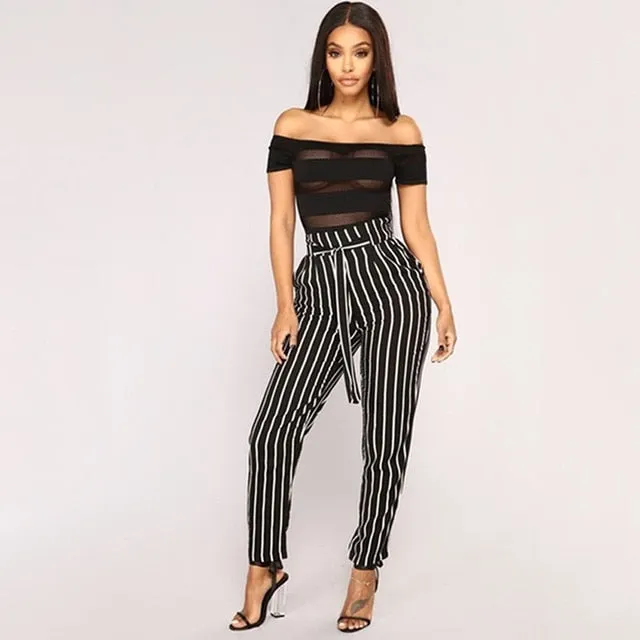 2018 New Striped OL chiffon high waist harem pants women stringyselvedge summer style casual pants female trousers