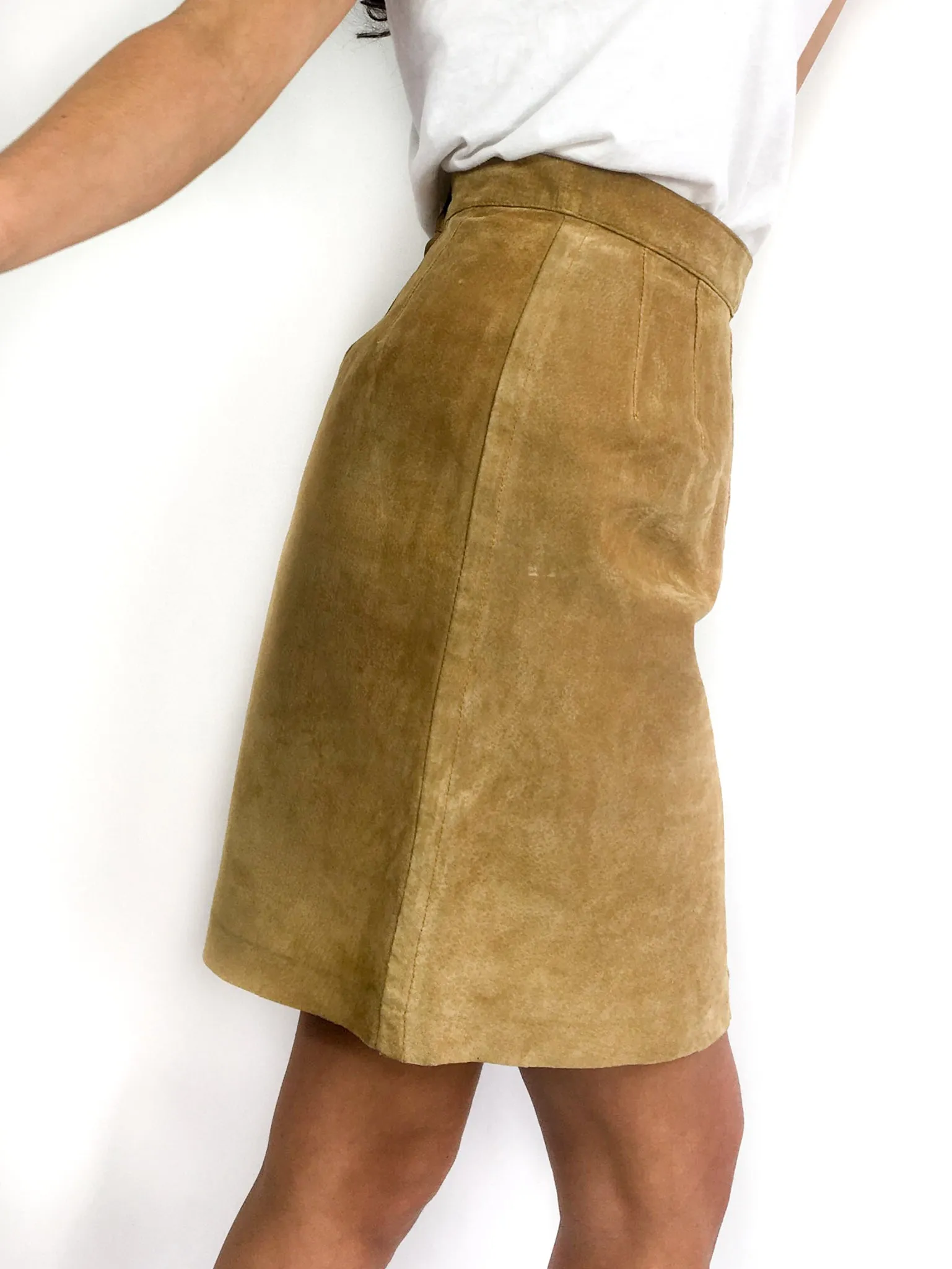 90s vintage high waist suede pencil skirt, 70s vibes