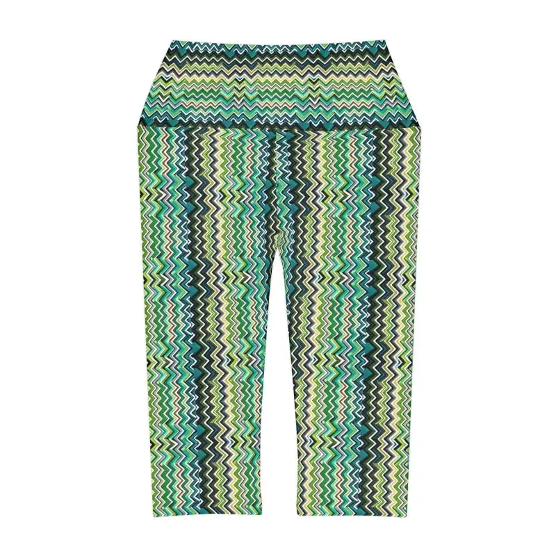 Abstract Green Yoga Capri Leggings for Comfort & Flex!