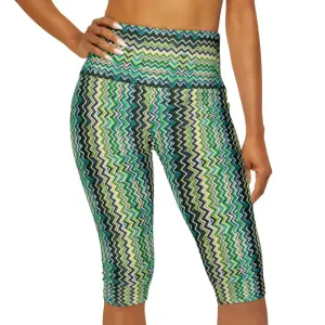 Abstract Green Yoga Capri Leggings for Comfort & Flex!