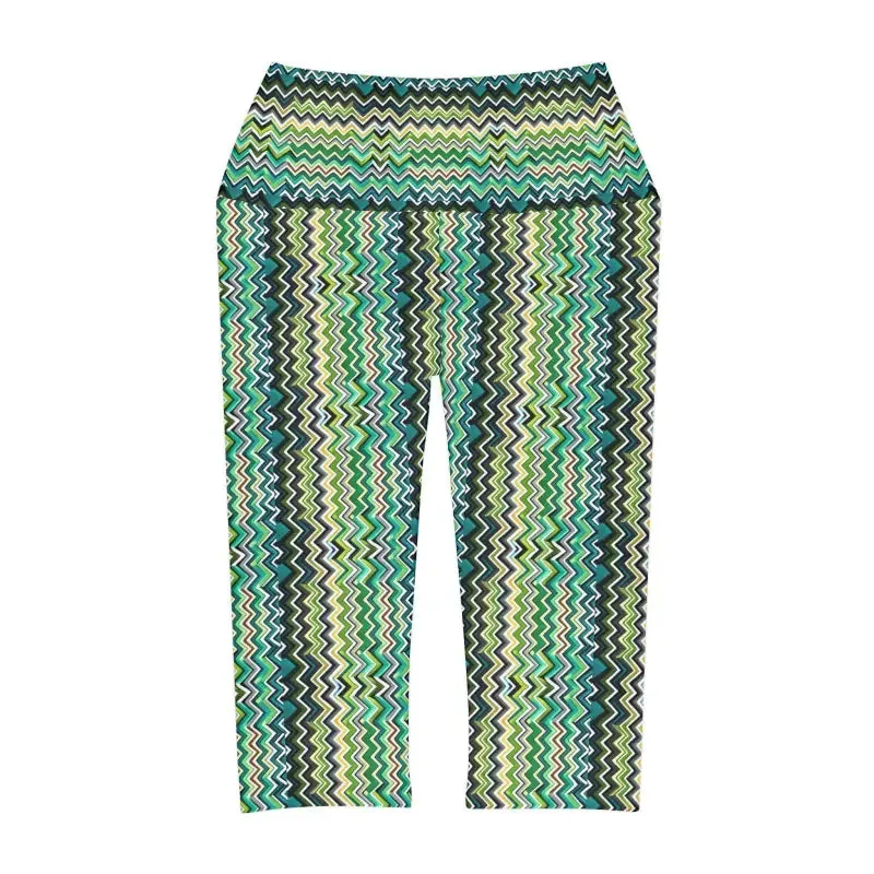 Abstract Green Yoga Capri Leggings for Comfort & Flex!