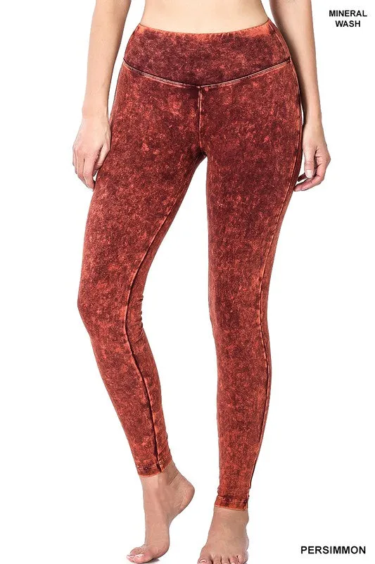 ACID MINERAL WASHED WIDE WAISTBAND YOGA LEGGINGS