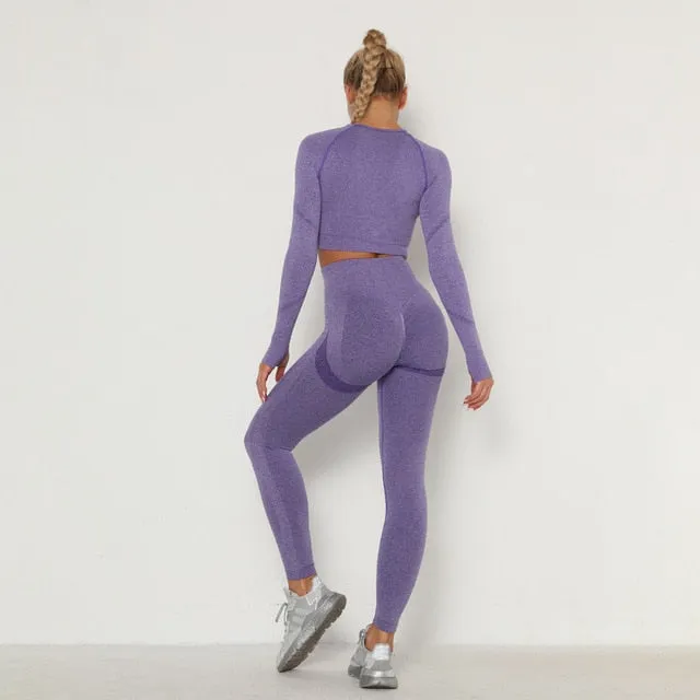 Activewear Gym Long Sleeve Top and High Waist Leggings