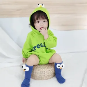 Adorable Baby Long Sleeve Triangle Romper with Cute 3D Big Eyes