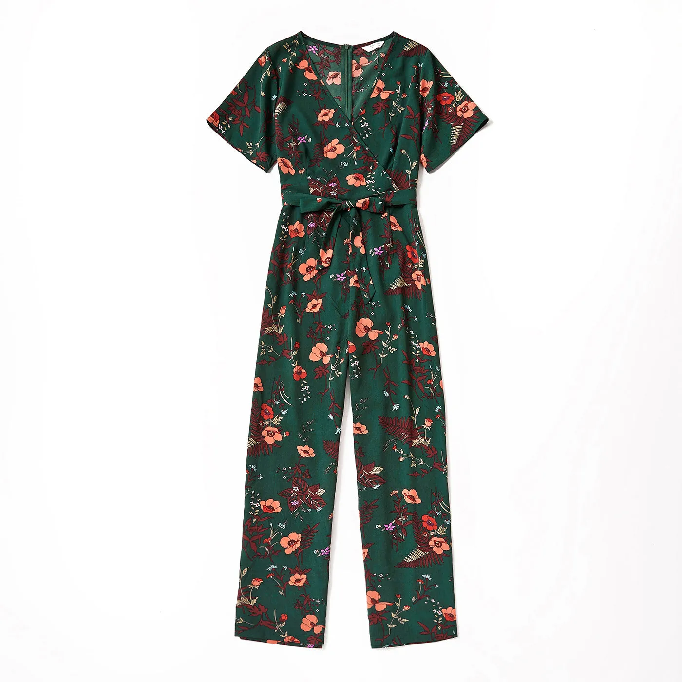 All Over Floral Print Dark Blue Short-sleeve Belted Jumpsuits for Mom and Me