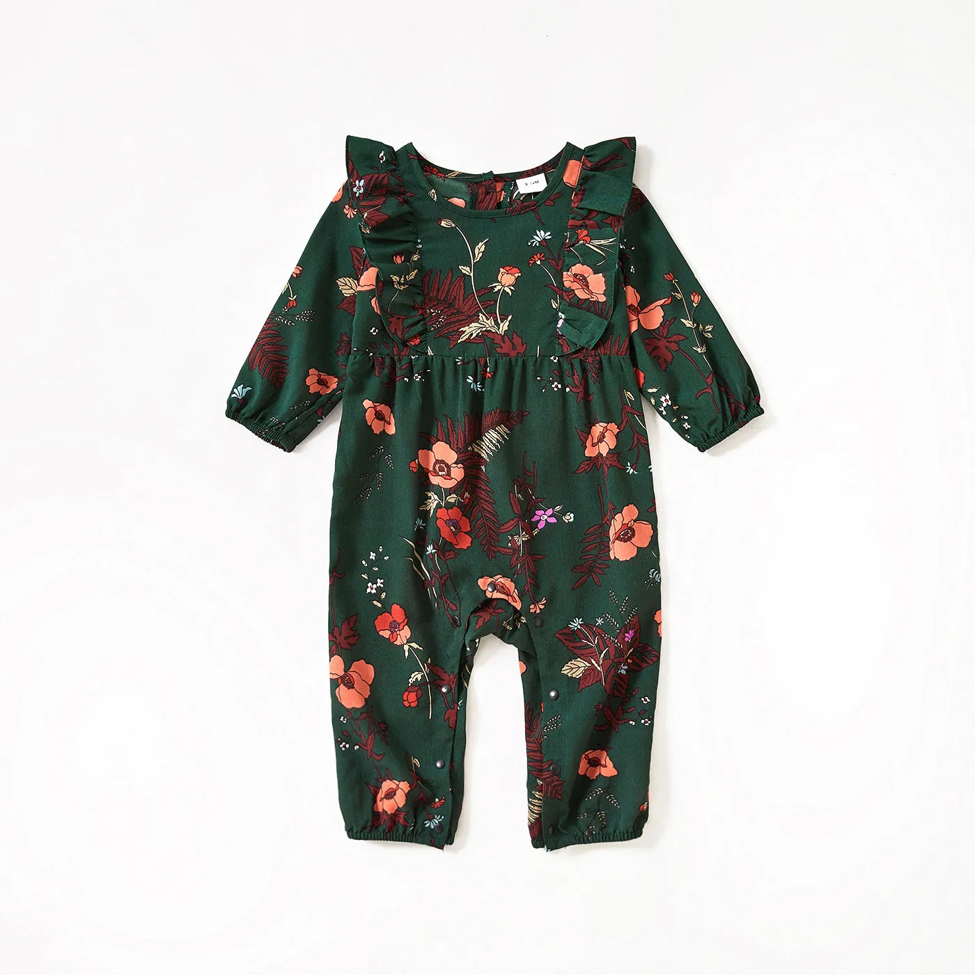 All Over Floral Print Dark Blue Short-sleeve Belted Jumpsuits for Mom and Me