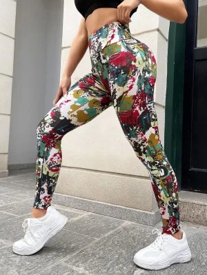 Allover Print High Waist Sports Leggings