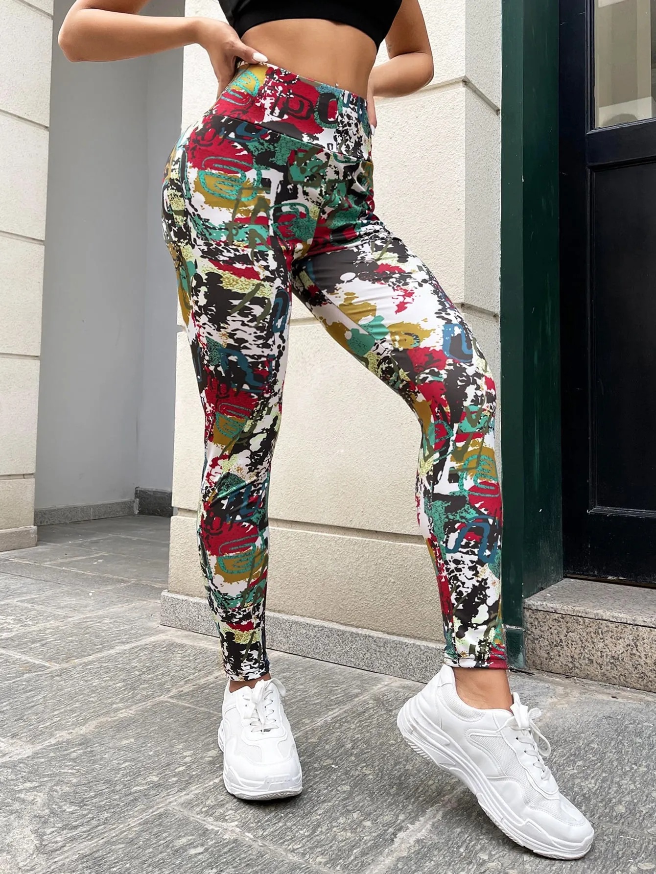 Allover Print High Waist Sports Leggings