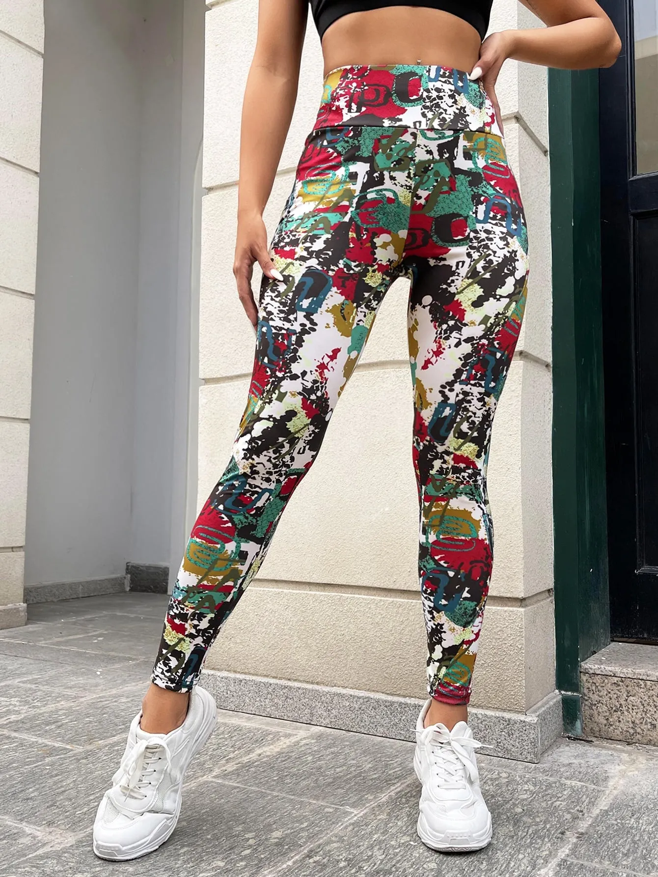 Allover Print High Waist Sports Leggings