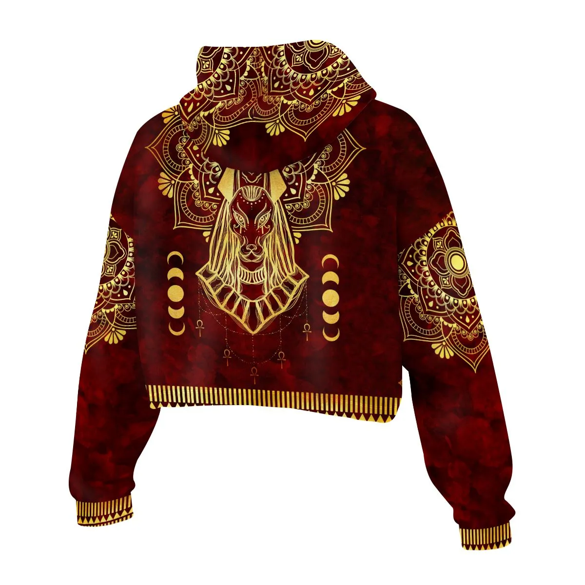 Anubis Pattern In Red Cropped Hoodie