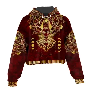 Anubis Pattern In Red Cropped Hoodie