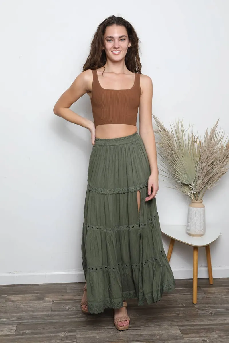 Asis Tiered Maxi Skirt with a Gorgeous Slit - White