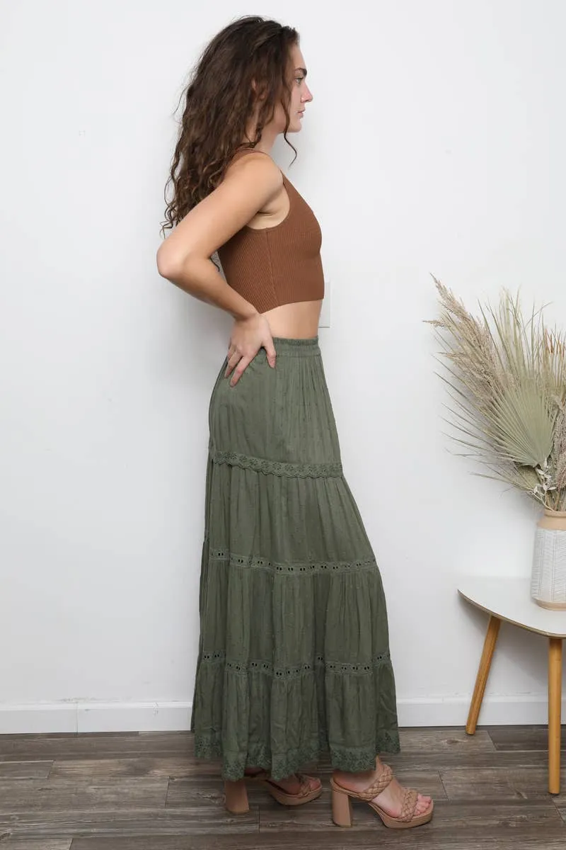 Asis Tiered Maxi Skirt with a Gorgeous Slit - White