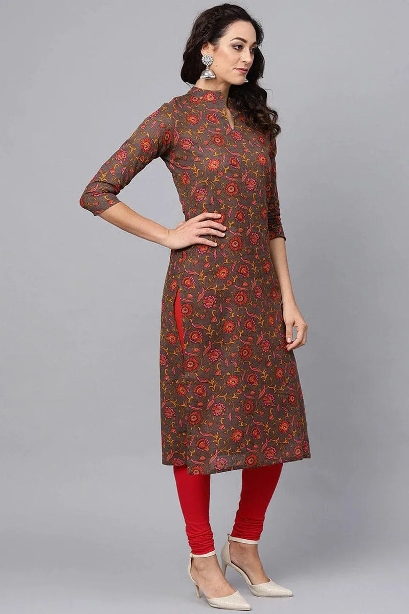 Attractive Brown Color Printed Cotton Fabric Kurti VCK1070