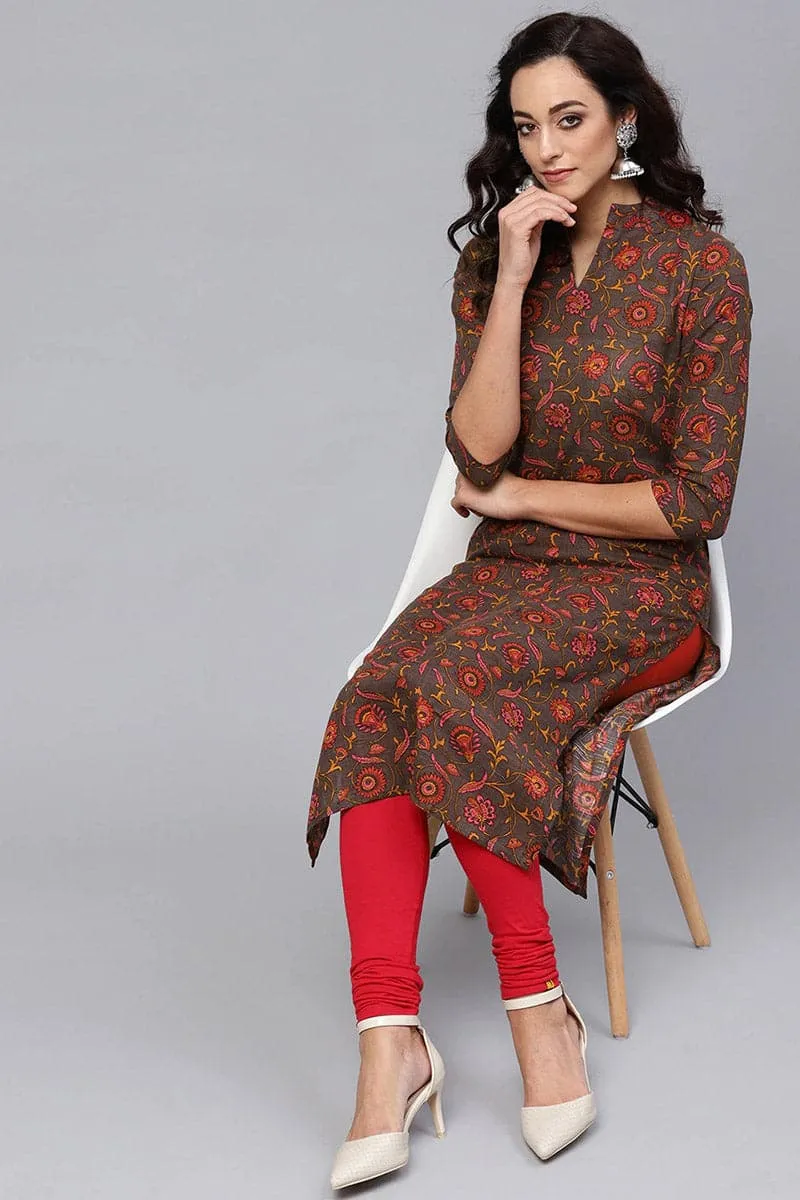 Attractive Brown Color Printed Cotton Fabric Kurti VCK1070