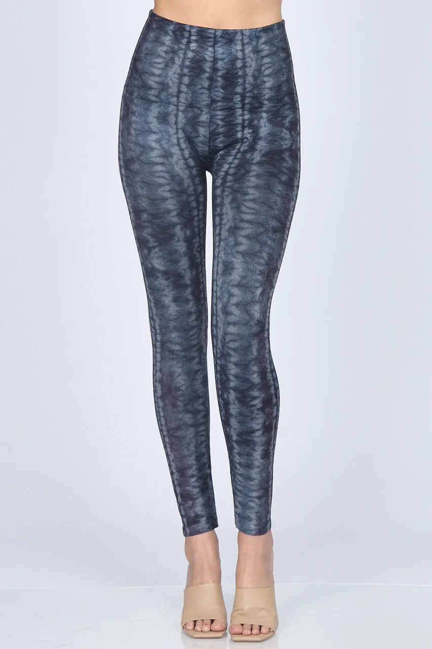 B4292DZ High Waist Full Length Legging All Shibori Tie-Dye - Obsidian