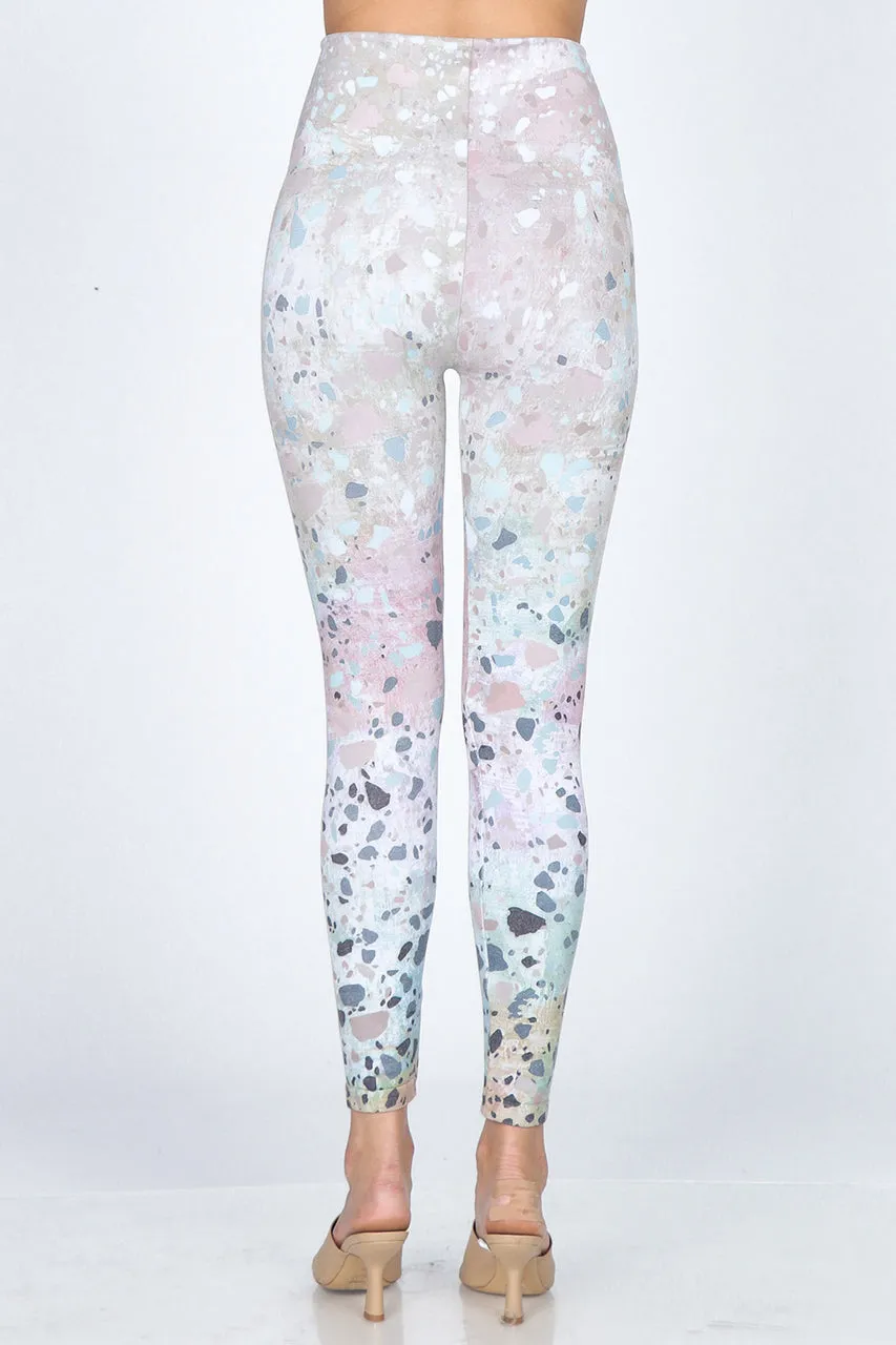 B4292EE High Waist Full Length Legging Multicolor Terrazzo