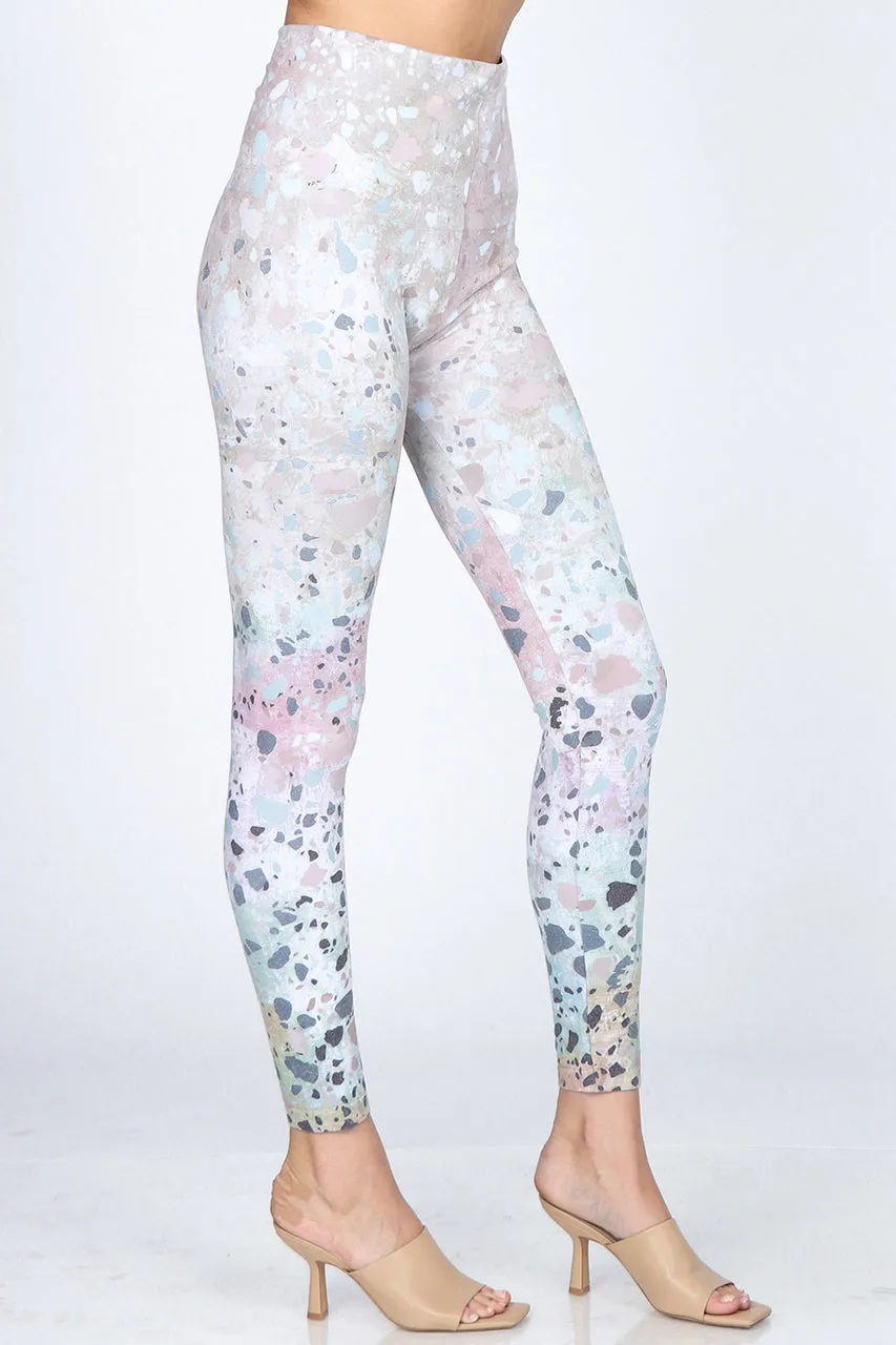 B4292EE High Waist Full Length Legging Multicolor Terrazzo