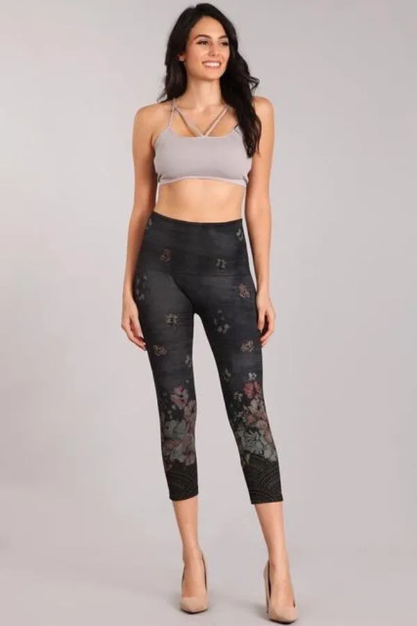 B4438G Capri/Short Multi-Color Floral Leggings