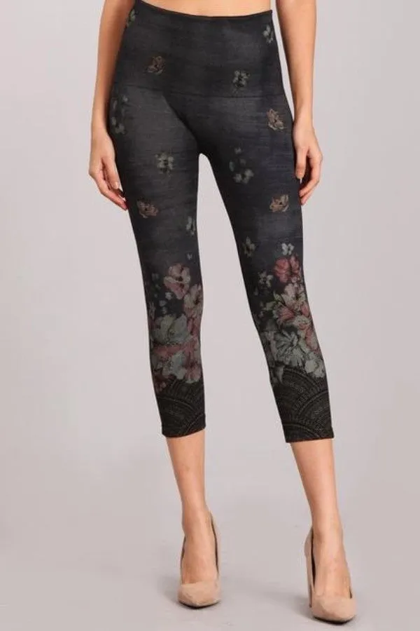 B4438G Capri/Short Multi-Color Floral Leggings