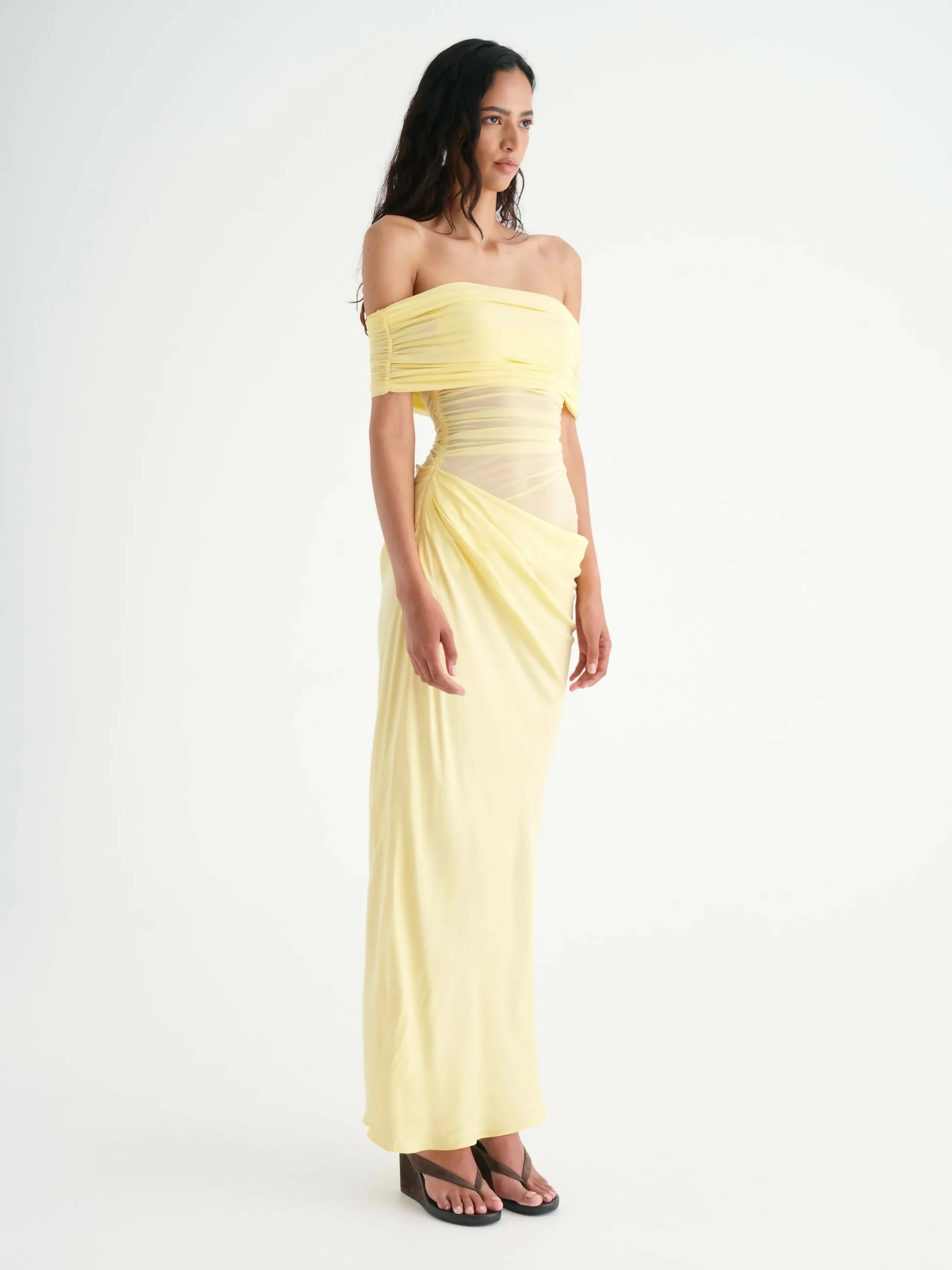 Benni Nico Off Shoulder Maxi Dress in Butter Size 8, 10