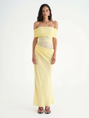 Benni Nico Off Shoulder Maxi Dress in Butter Size 8, 10