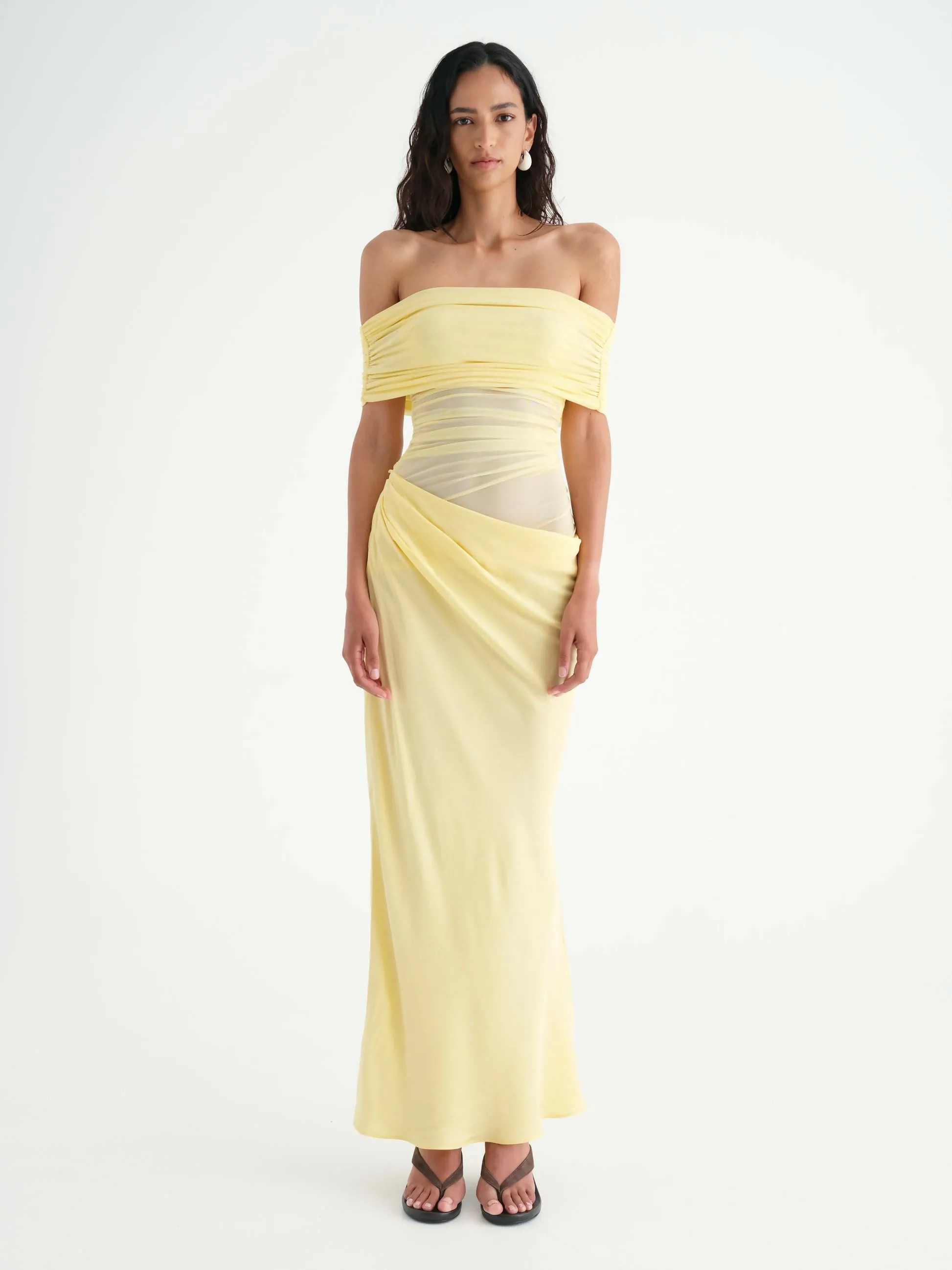 Benni Nico Off Shoulder Maxi Dress in Butter Size 8, 10