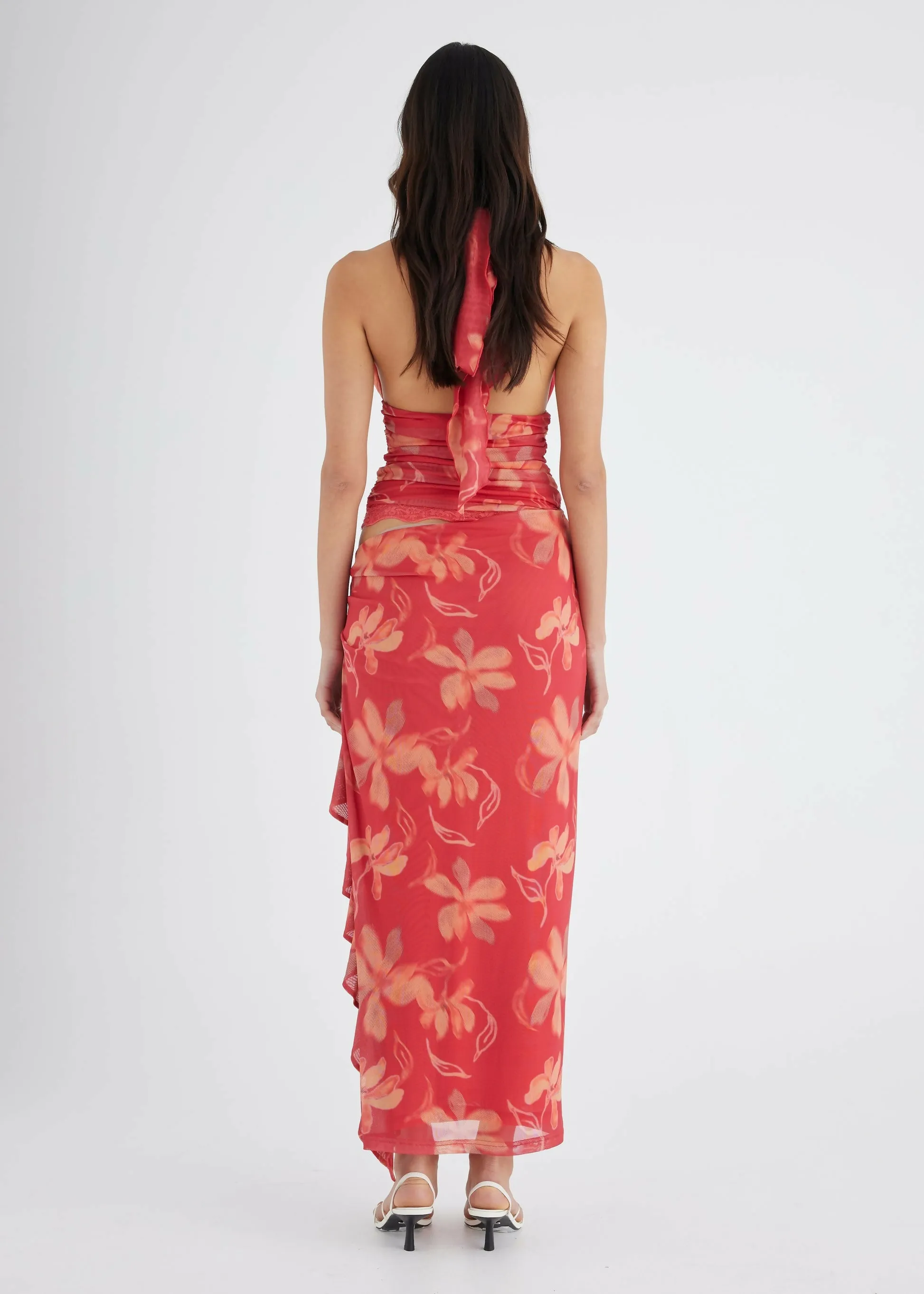 Benni Penelope Halter Maxi Dress Hibiscus Floral