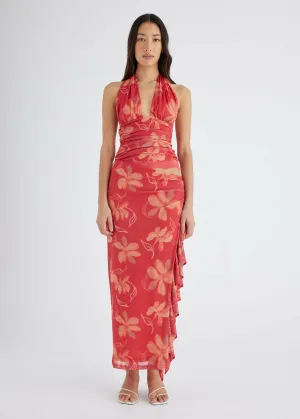 Benni Penelope Halter Maxi Dress Hibiscus Floral