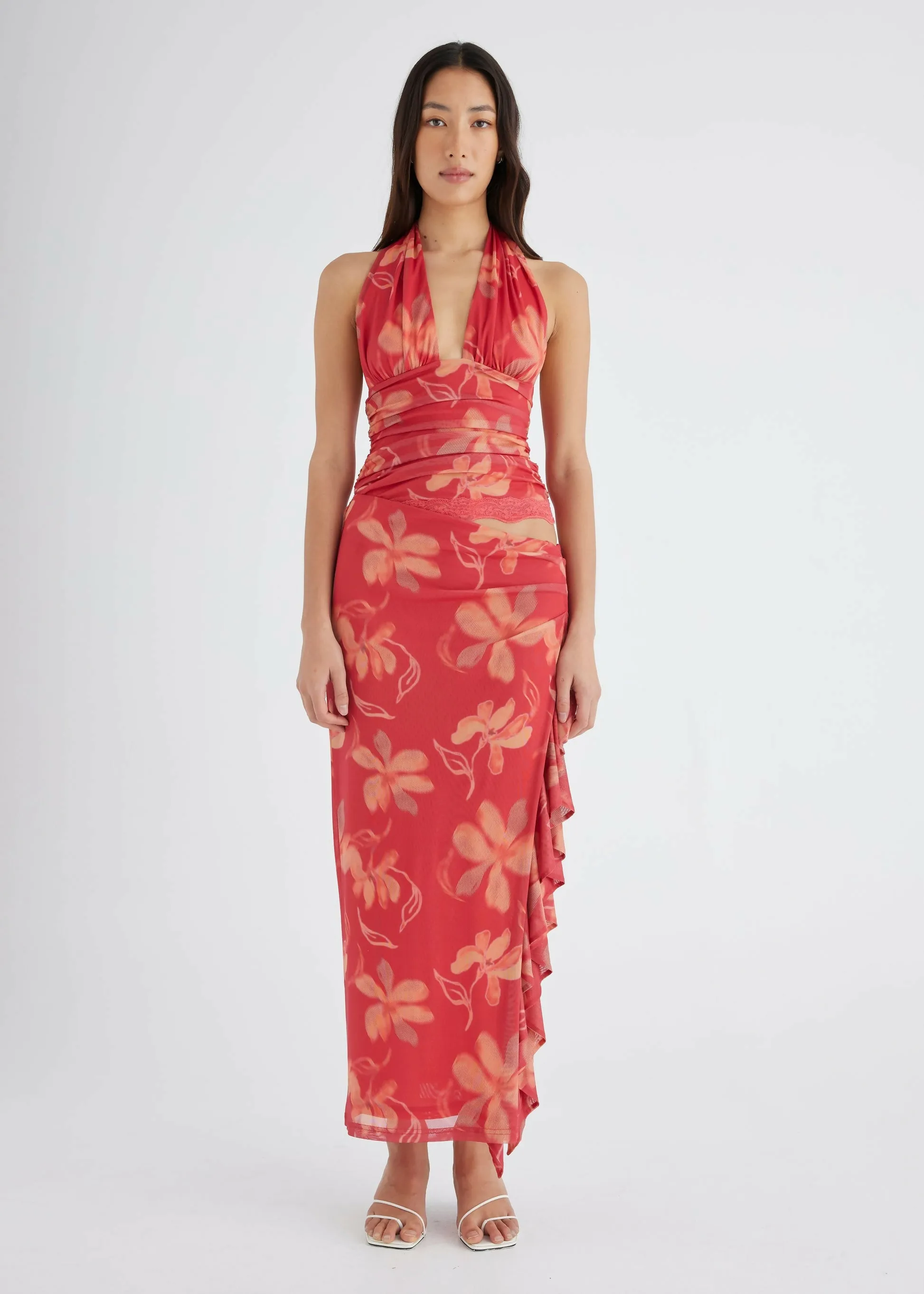 Benni Penelope Halter Maxi Dress Hibiscus Floral