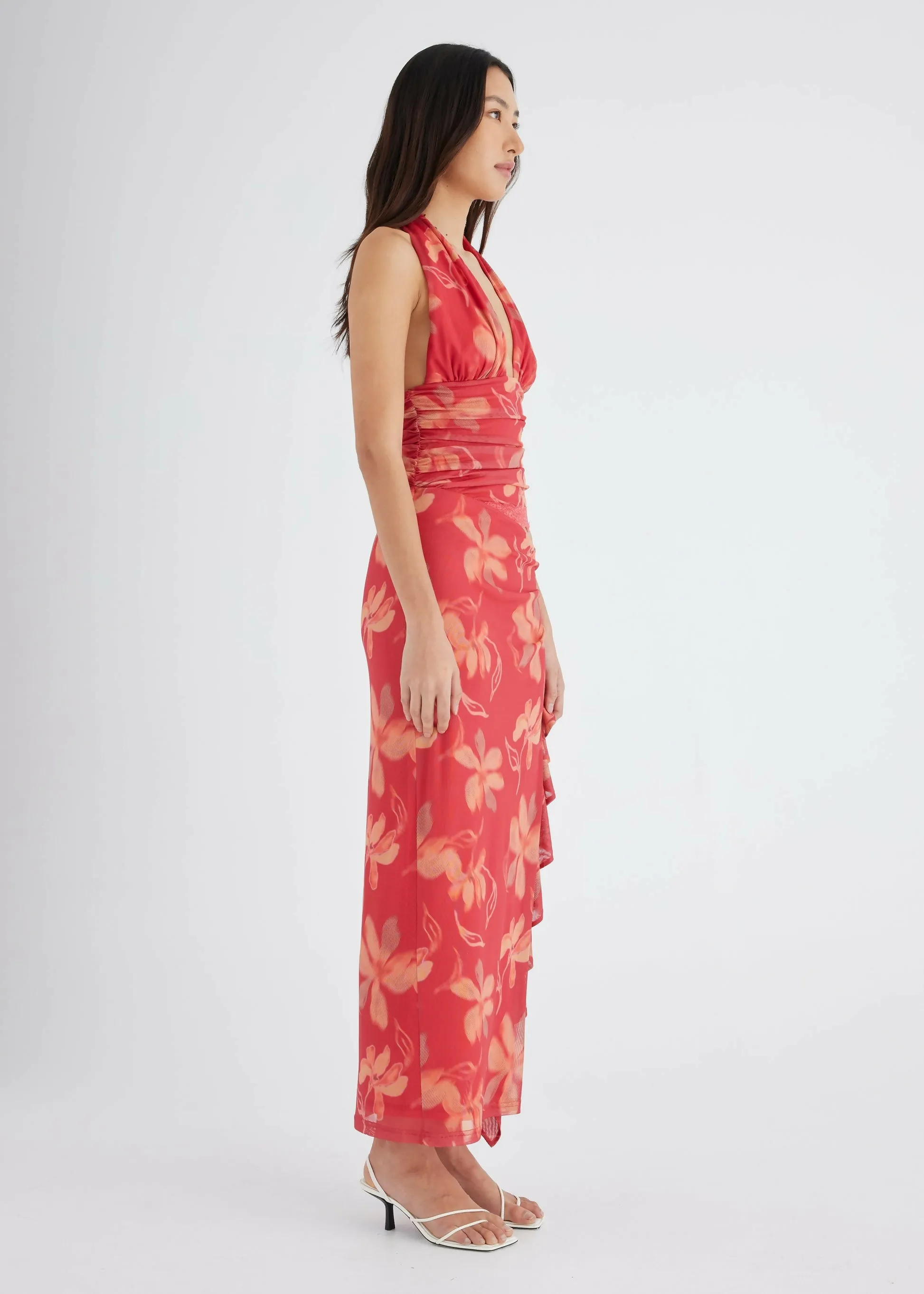 Benni Penelope Halter Maxi Dress Hibiscus Floral