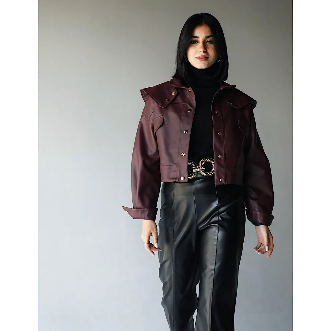 Bib collar leather jacket