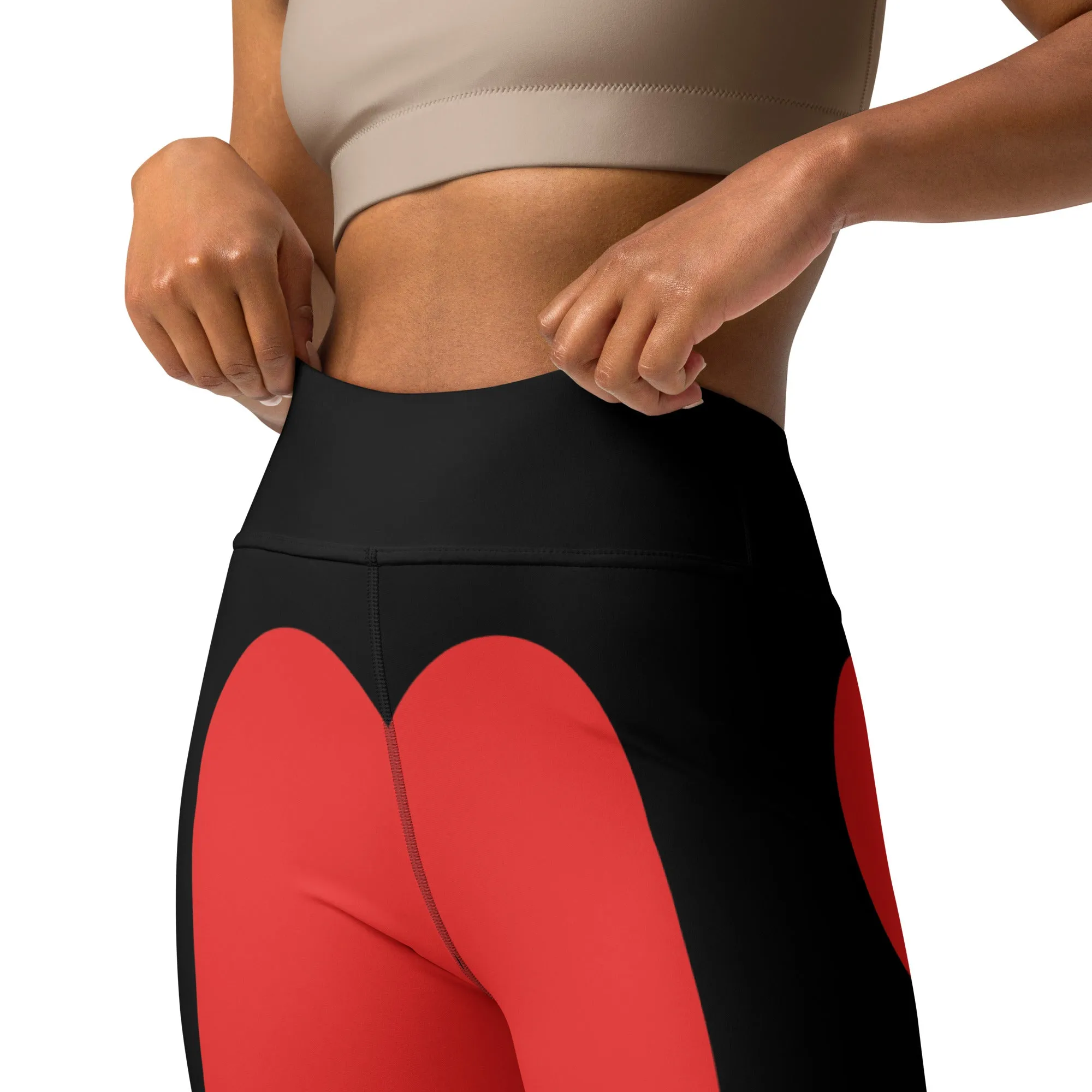 Black & Red Heart Shaped Yoga Leggings