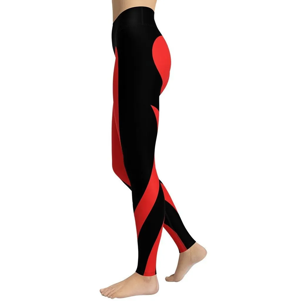 Black & Red Heart Shaped Yoga Leggings