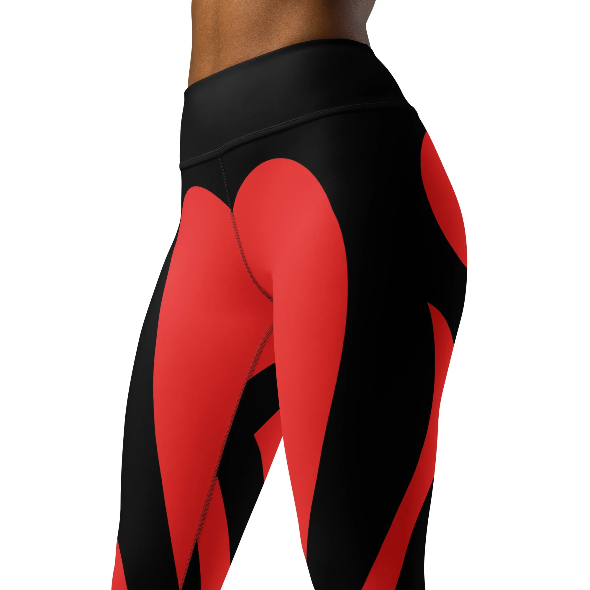 Black & Red Heart Shaped Yoga Leggings