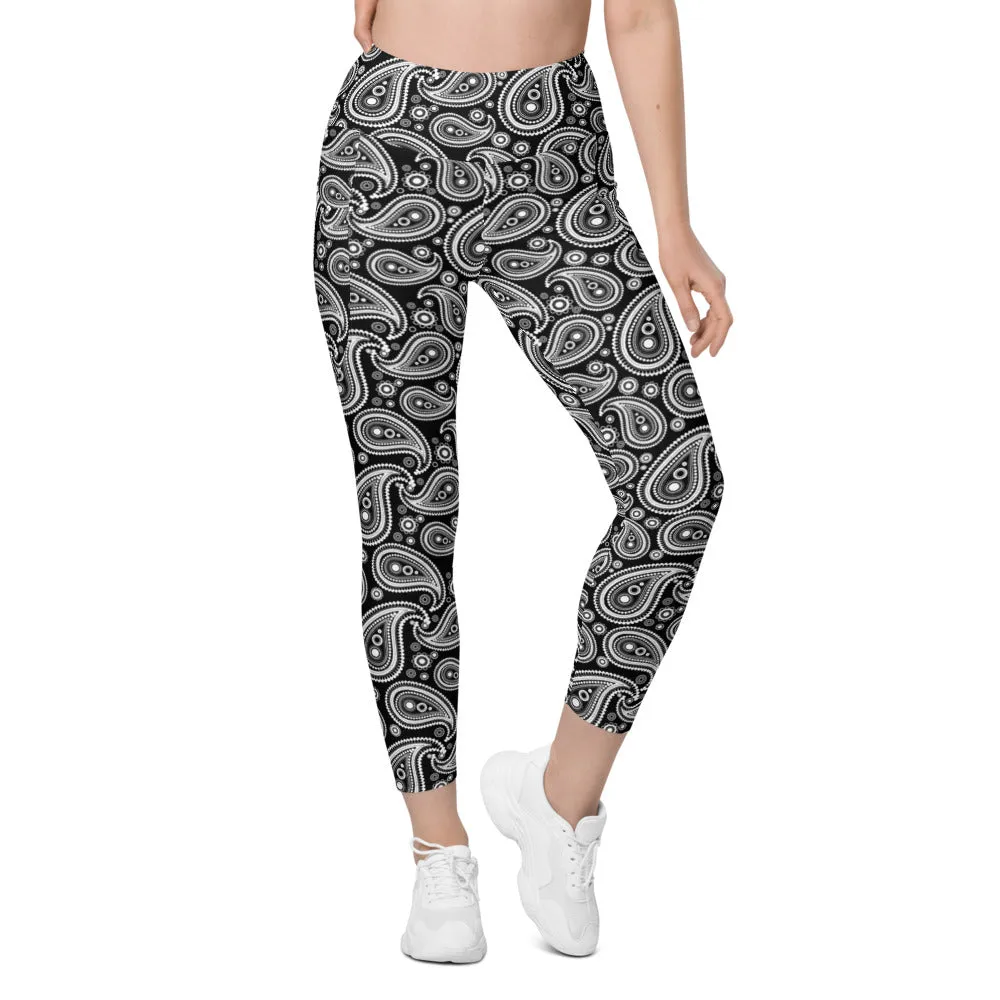 Black & White Paisley Leggings with Pockets