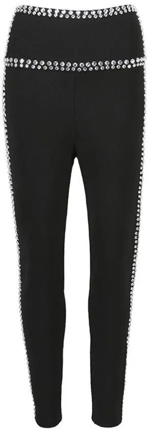 Black Crystal-Embellished Leggings