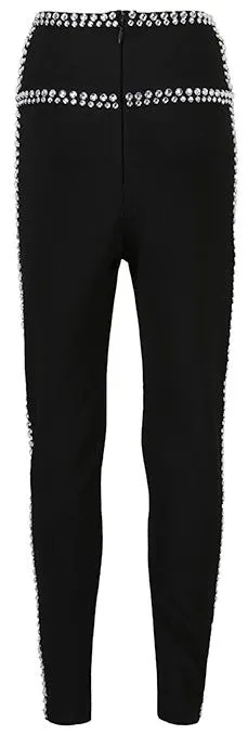 Black Crystal-Embellished Leggings