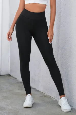 Black High Waist Tummy Control Leggings with Crisscross Detail