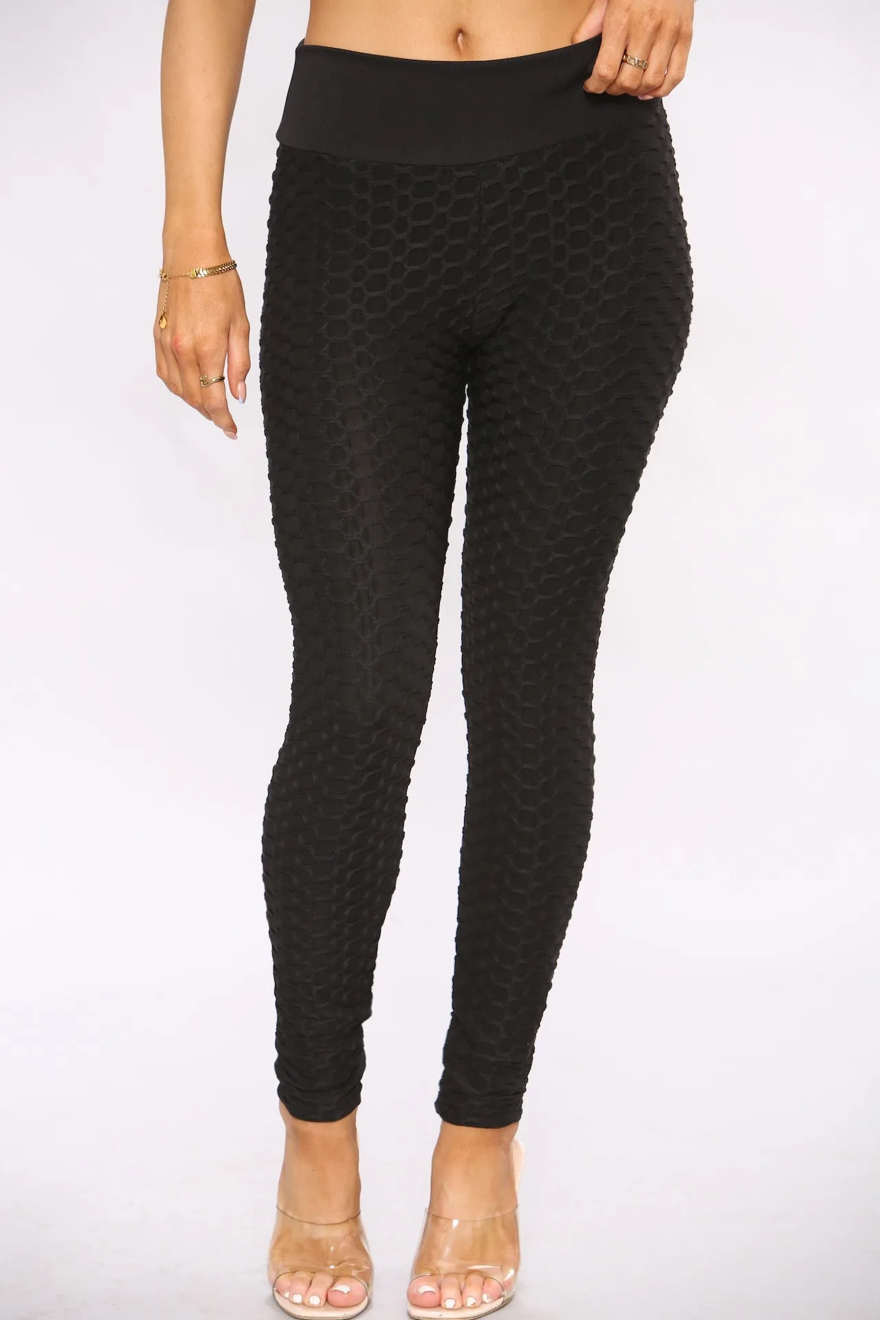 Black Knotted Waffle Sports Leggings