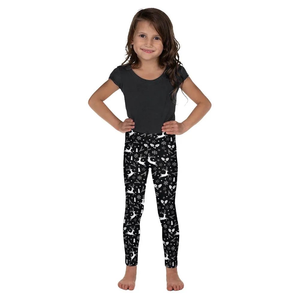 Black Reindeer Christmas Kid's Leggings