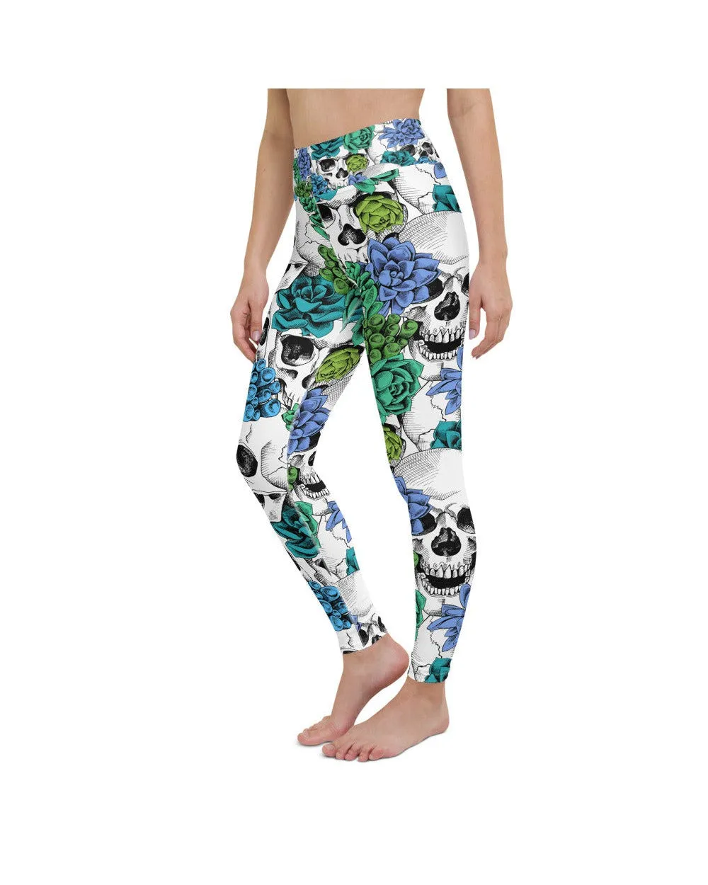 Blue Floral Skulls Yoga Pants