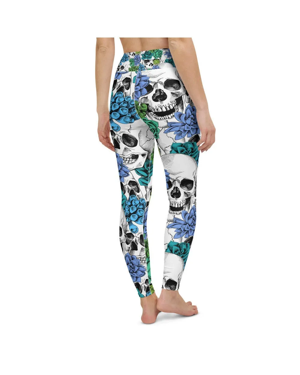 Blue Floral Skulls Yoga Pants