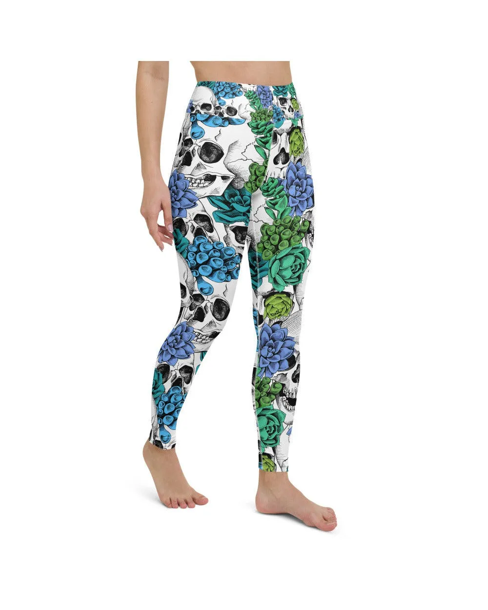 Blue Floral Skulls Yoga Pants